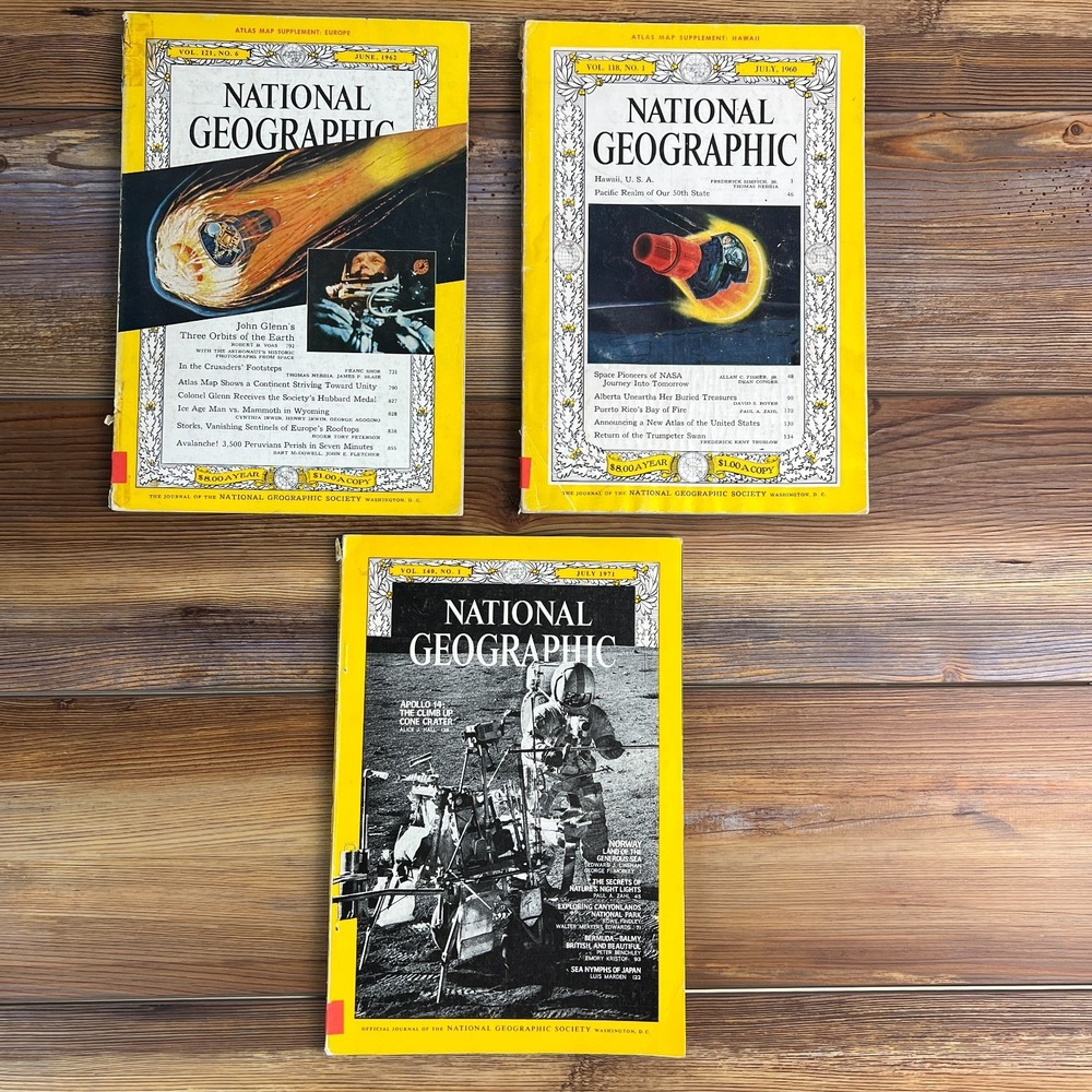 Vintage National Geographic Space Magazine Lot July 1960 June 1962 July 1971 NAS